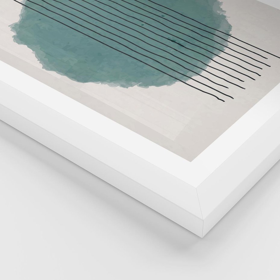 Plakat w ramie 30x40 - Podróżne Inspiracje - abstrakcyjna akwarelowa plama, nieregularne kreski - rama biała