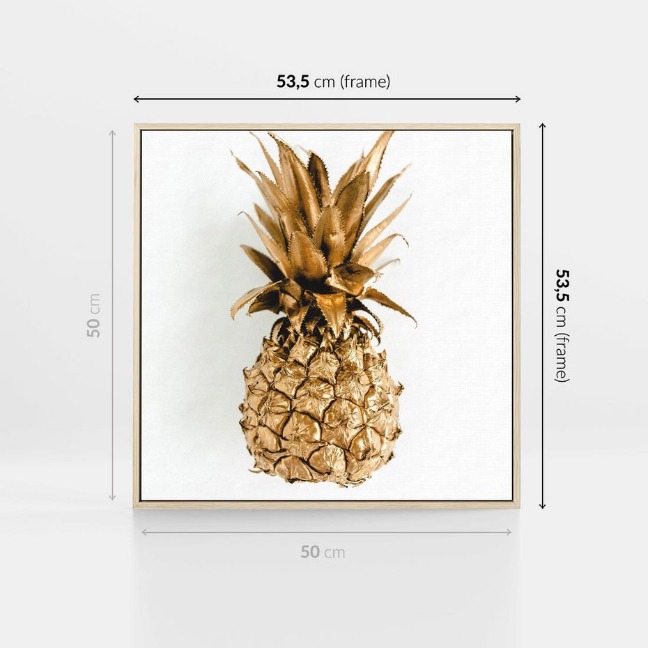 Obraz w ramie 50x50 - Ekskluzywny Akcent - złoty, ananas - rama drewno