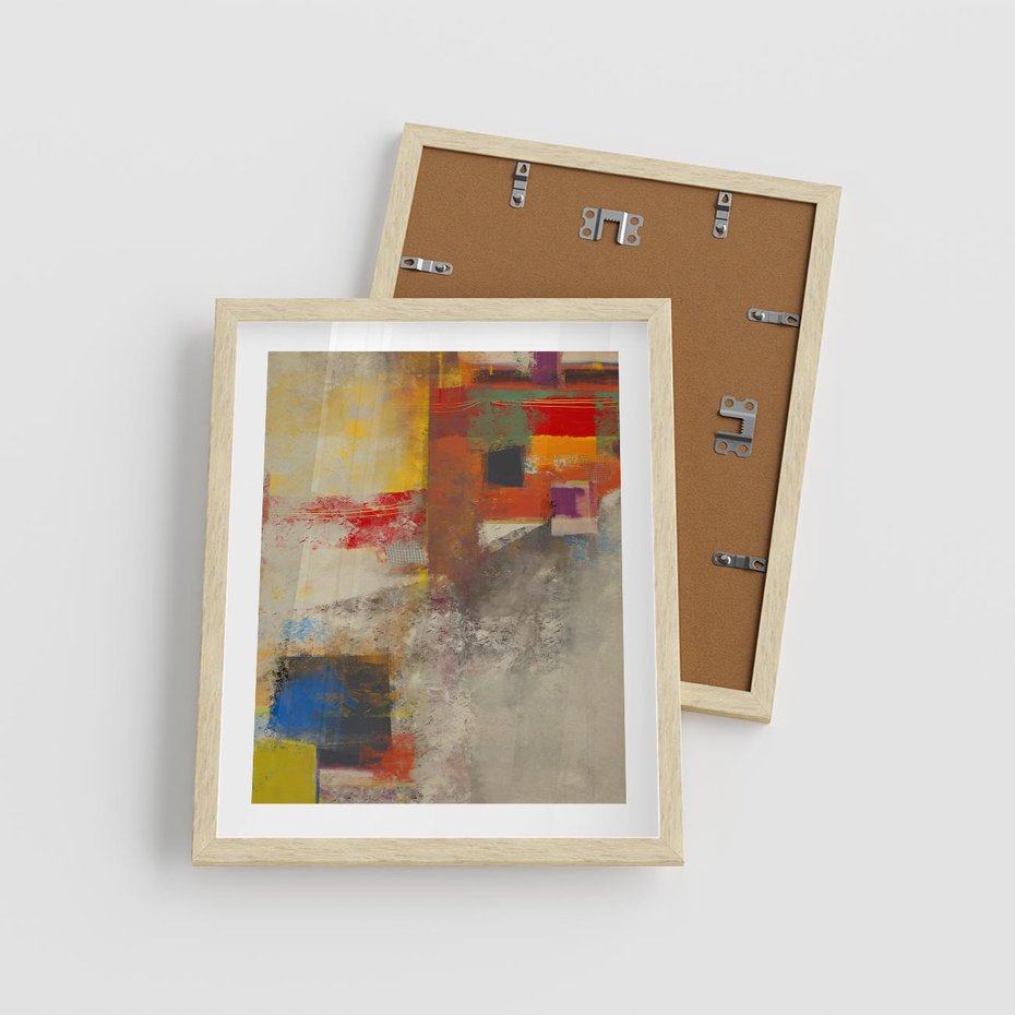 Plakat w ramie 40x50 - Abstrakcja olejna - kształty i kolory - abstrakcja, olejna - rama drewno
