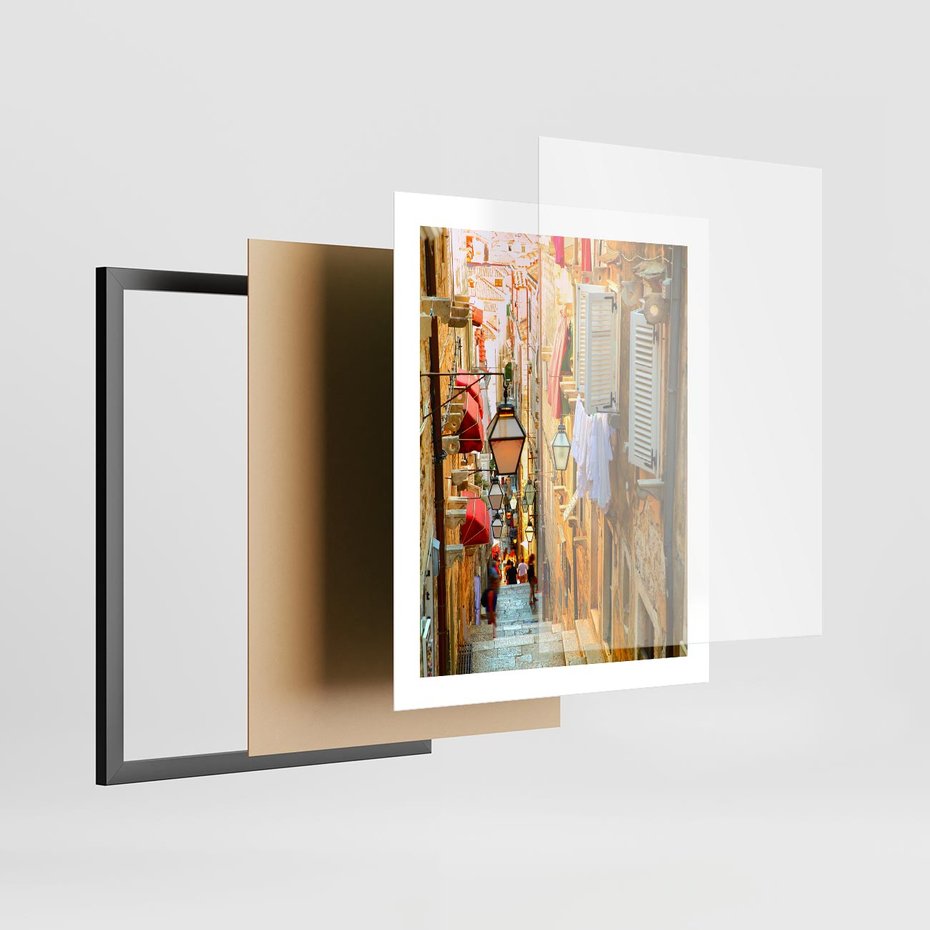 Plakat w ramie 40x50 - Odkryj tajemnice miasta - uliczka, perspektywa - rama czarna