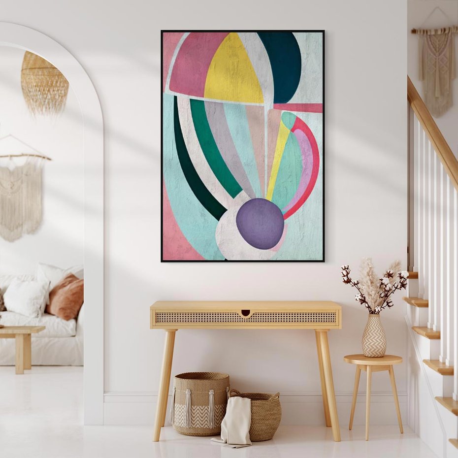 Obraz w ramie 70x100 - Podróżne Echa Przestrzeni - abstrakcyjne dziwne kształty, olejny obraz - rama czarna