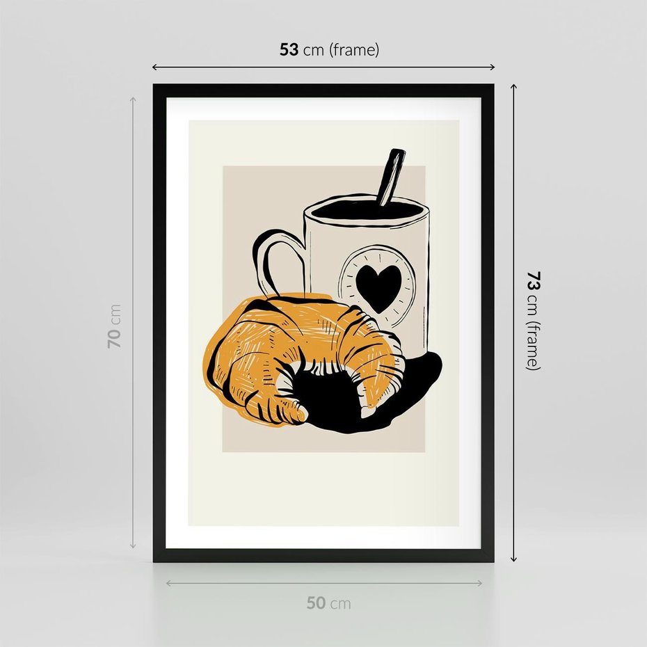 Plakat w ramie 50x70 - Śniadanie z Croissantem - grafika, croisant - rama czarna