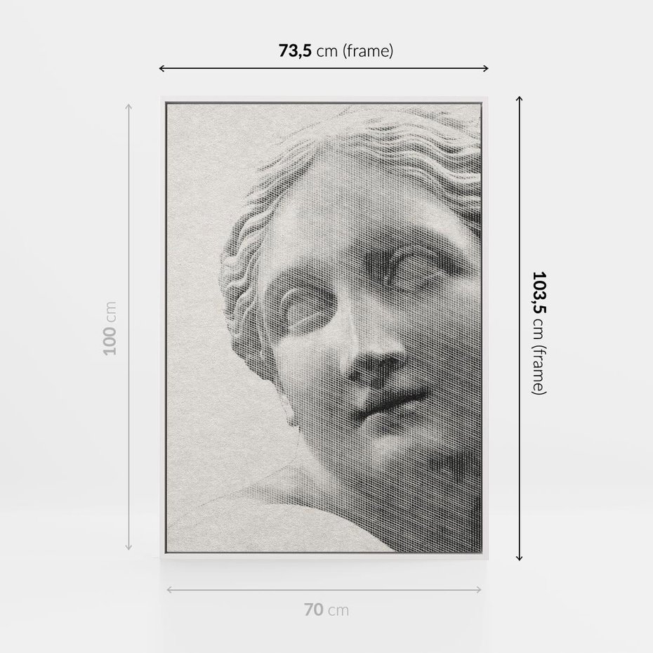 Obraz w ramie 70x100 - Szarość w Kamieniu - monochromatyczna marmurowa rzeźba, odcienie szarości - rama biała