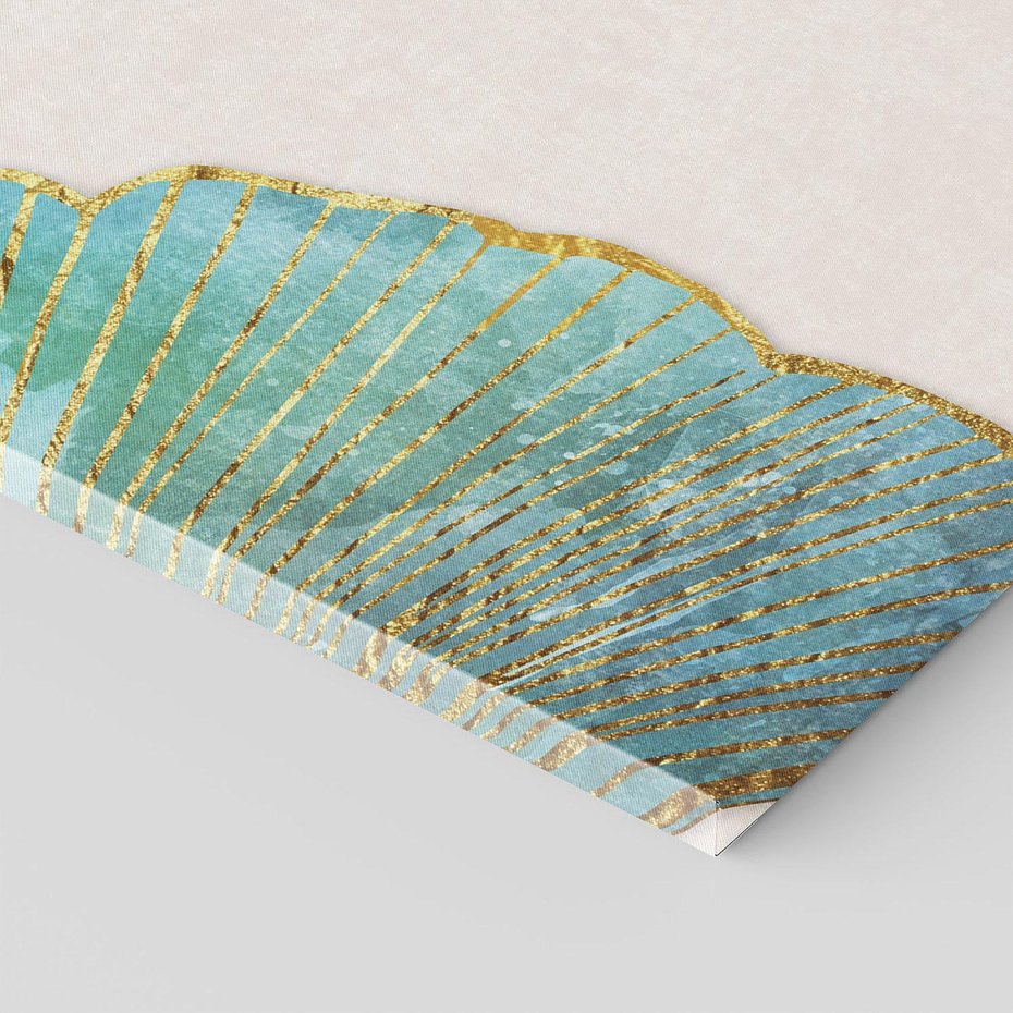 Obraz na płótnie 50x70 - Złota Melodia Liści - złote, turkusowe liście miłorzębu