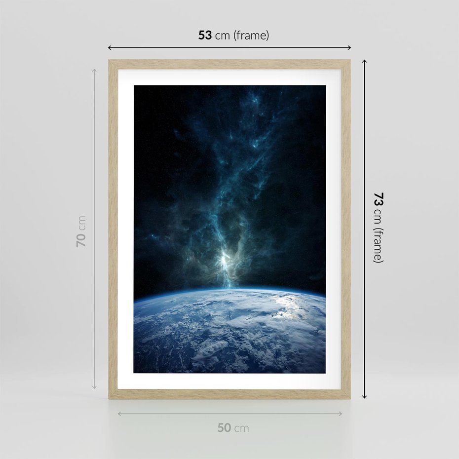 Plakat w ramie 50x70 - Wędrówka przez galaktyki - ziemia, kosmos - rama drewno