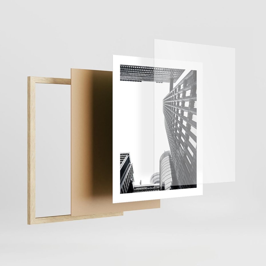 Plakat w ramie 40x50 - Monochromatyczna Sceneria Wieżowców - architektura, wieżowce - rama drewno