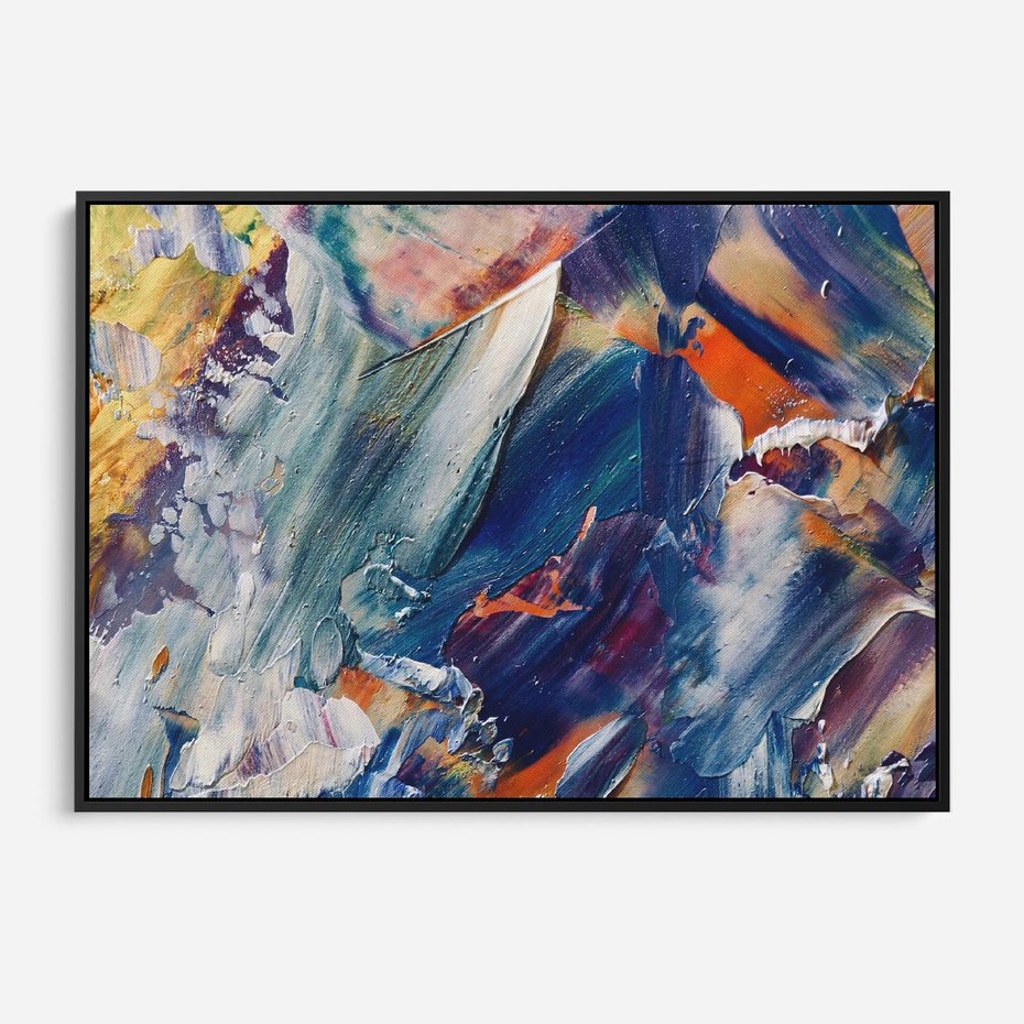 Obraz w ramie 70x50 - Rytmy ukrytych pragnień - chaos i abstrakcja, plamy koloru - rama czarna