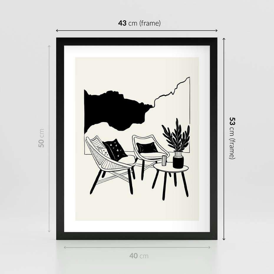 Plakat w ramie 40x50 - Boho Elegancja - boho wnętrze, salon - rama czarna
