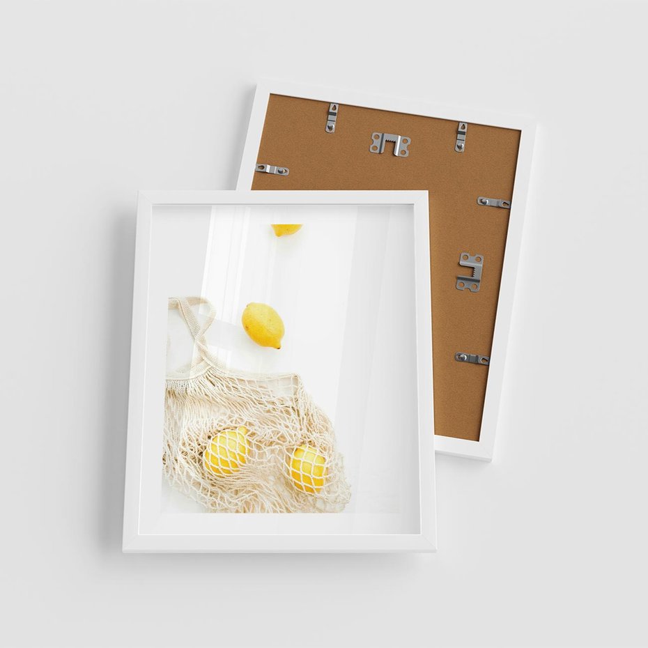 Plakat w ramie 40x50 - Cytrynowa Siatka - cytryny, materiałowa siatka - rama biała