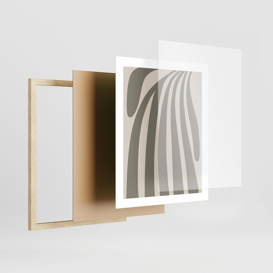Plakat w ramie 40x50 - Beżowa Delikatność - nowoczesna sztuka, plakat modern - rama drewno