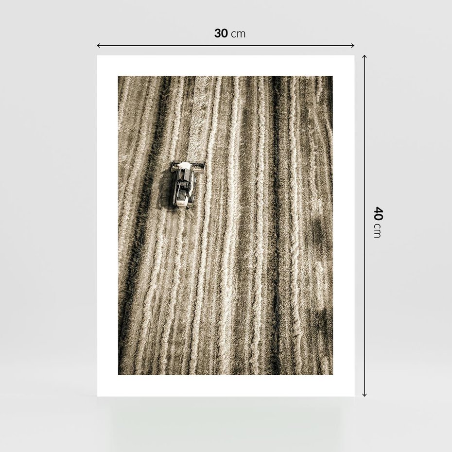 Plakat bez ramy 30x40 - Sepia na Polu - kombajn, pole