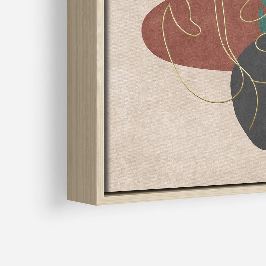 Obraz w ramie 80x80 - Akwarelowa Magia Liści - grafika, styl mid century - rama drewno