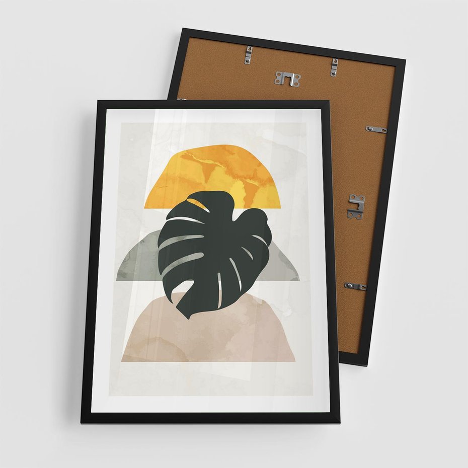 Plakat w ramie 50x70 - Monstera i Boho Elementy - grafika, boho klimat - rama czarna
