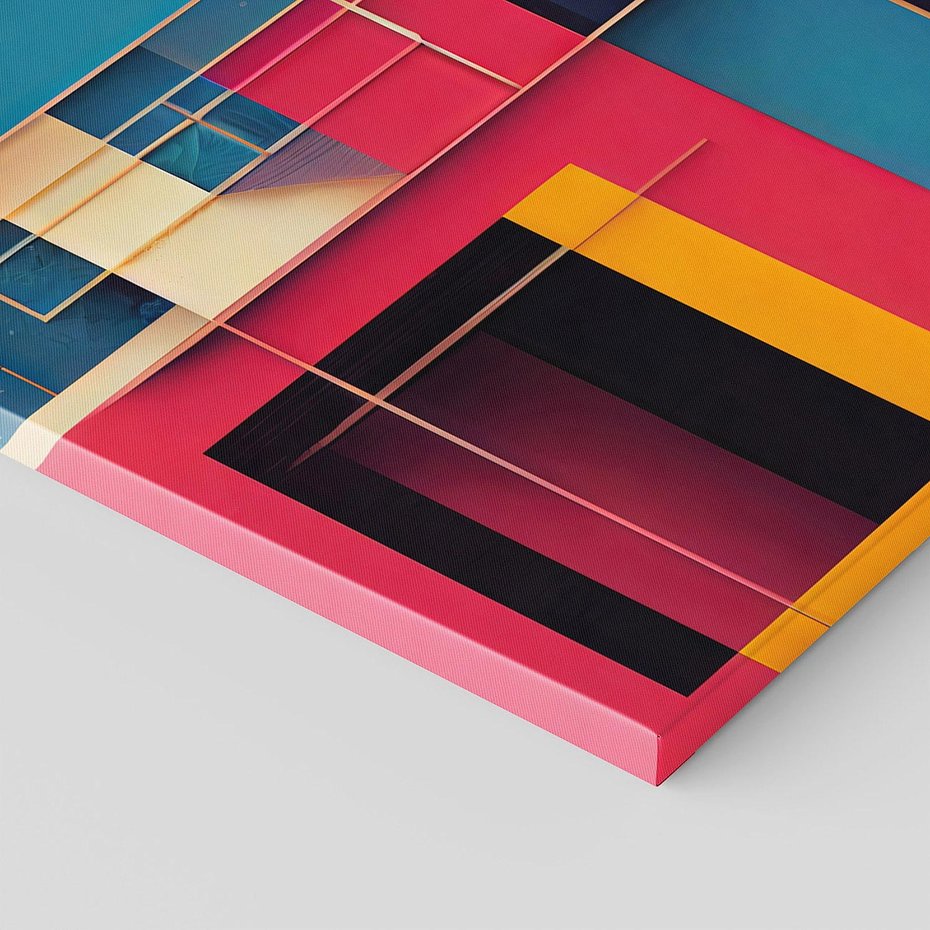 Obraz na płótnie 90x30 - Przejście przez labirynt myśli - kolorowa abstrakcja, instalacja z prostokątów i linni