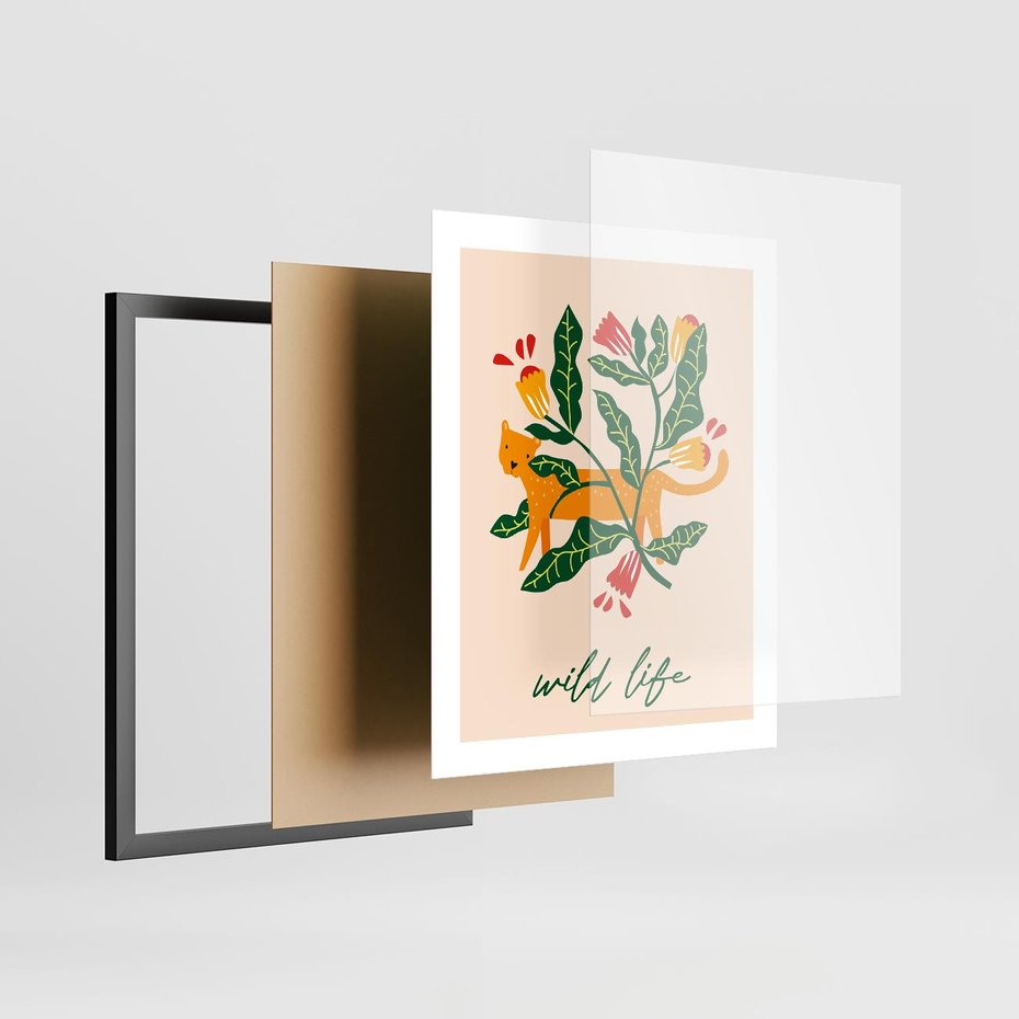 Plakat w ramie 40x50 - Tygrys w Kwiatach - tygrys, plakat - rama czarna