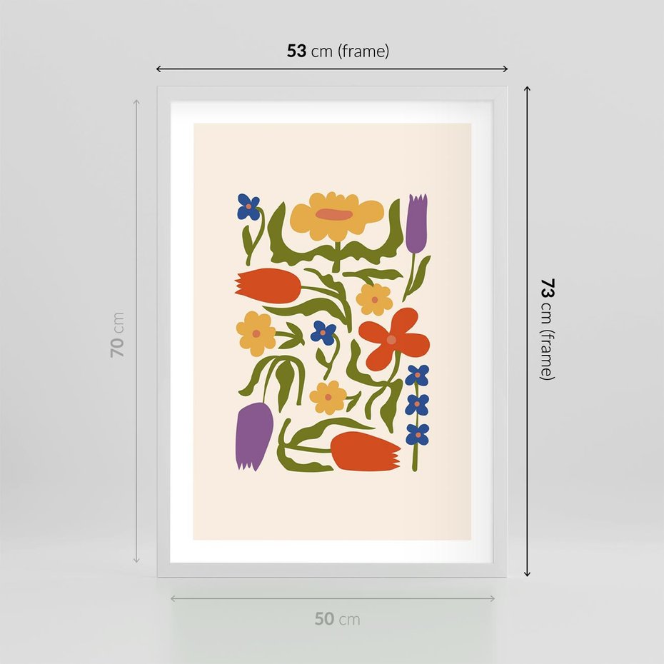 Plakat w ramie 50x70 - Minimalistyczna Harmonia - kwiaty, sztuka nowoczesna - rama biała