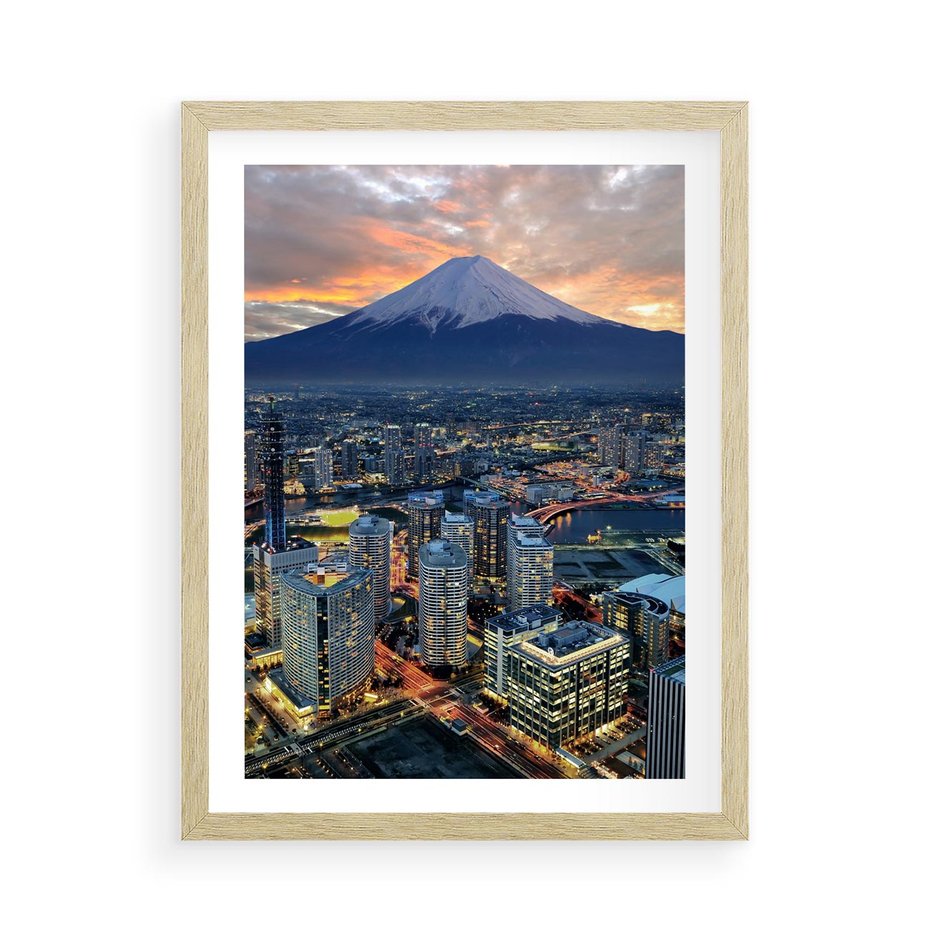 Plakat w ramie 50x70 - Miasto na Górnym Horyzoncie - miasto, góry - rama drewno