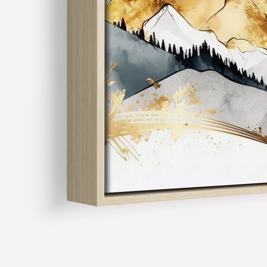 Obraz w ramie 80x120 - Złote Góry - akwarela, graficzne góry - rama drewno