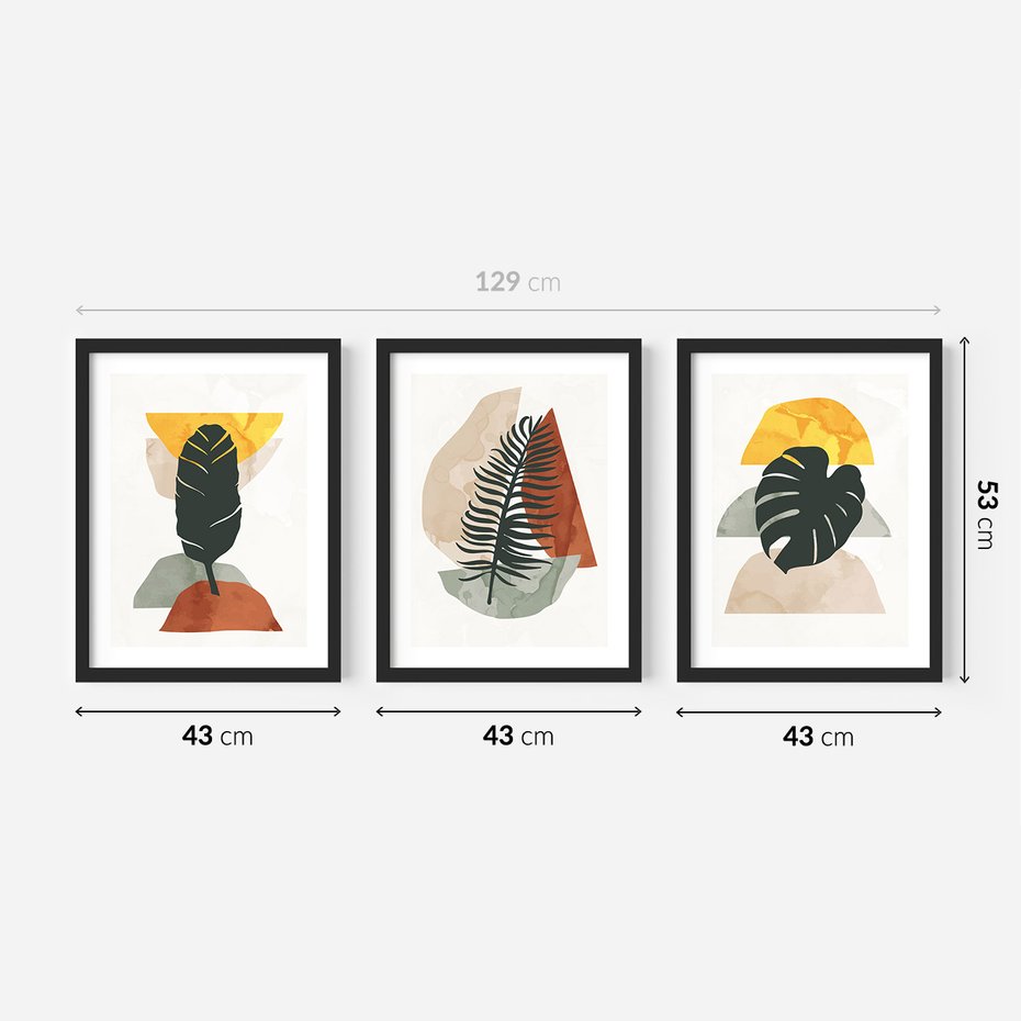 Zestaw obrazy w ramie 40x50 galeria - Liście, boho, palma - rama czarna