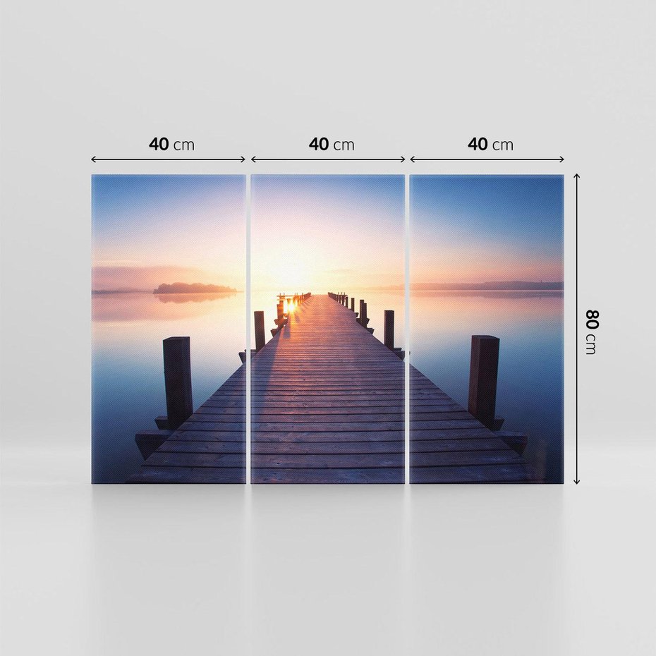 Obraz na płótnie 120x80 - Zachód słońca nad molo: Magia morza - molo, zachód słońca