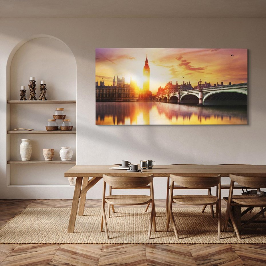 Obraz na płótnie 120x60 - Zachód słońca nad Big Benem i mostem - zachód, słońca