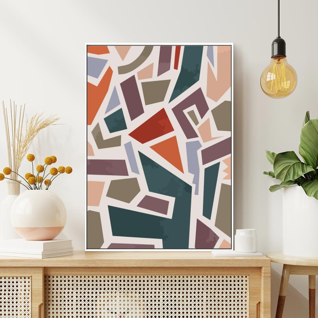 Obraz w ramie 70x100 - Modernistyczna Transcendencja - geometryczne kształty, mozaika - rama biała