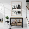 Plakat w ramie 50x70 - Urok Zimowego Krajobrazu - domek w górach, zima - rama drewno