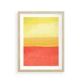 Plakat w ramie 30x40 - Rozmyte Odbicia - kolorowe akwarelowe pasy, odcienie żółci i czerwieni - rama drewno