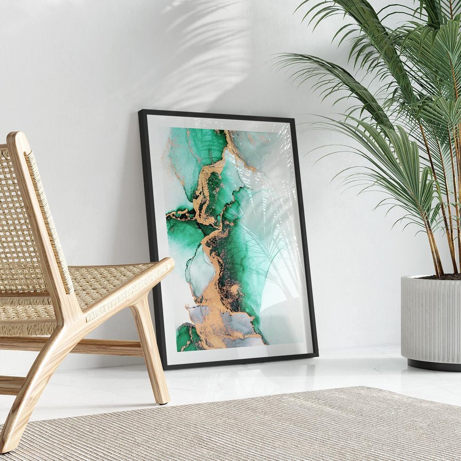 Plakat bez ramy 30x40 - Marmur, Zieleń i Złoto - marmur, zieleń i złoto