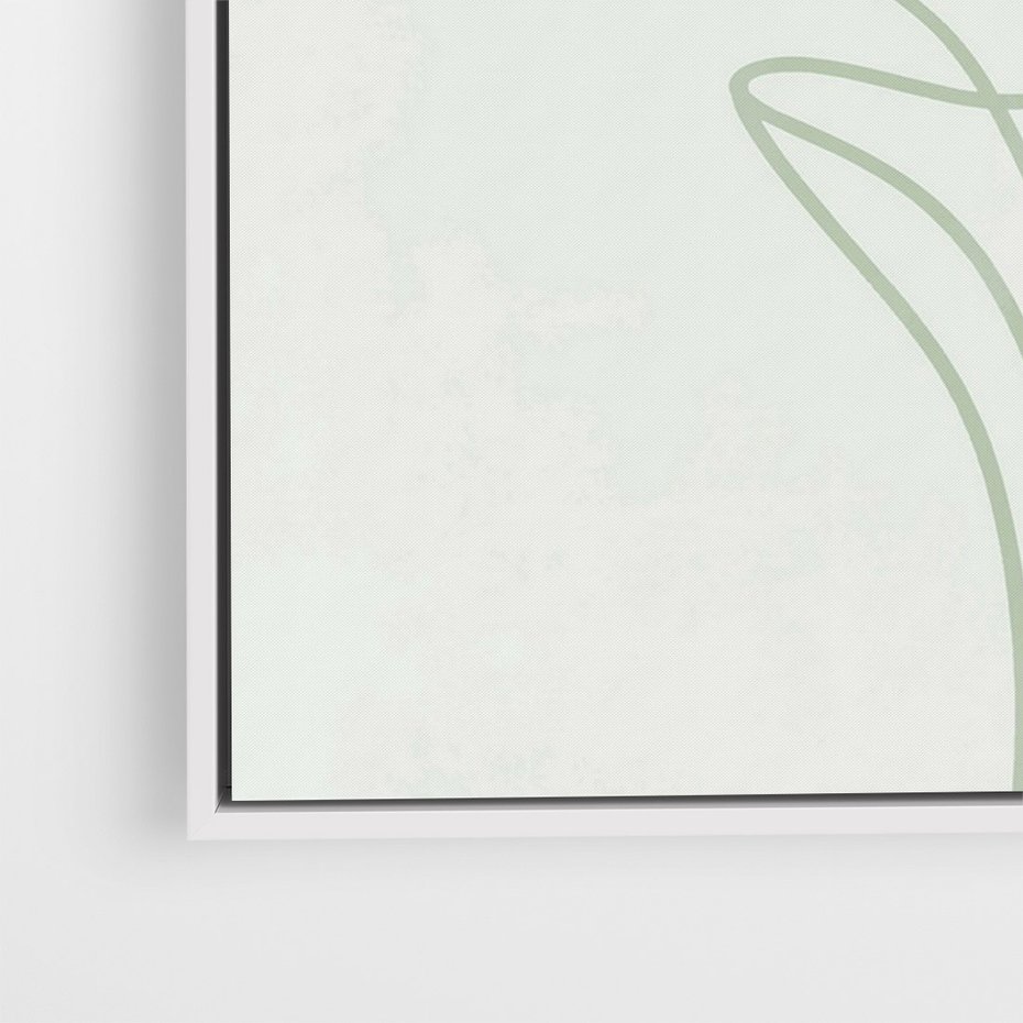 Obraz w ramie 50x70 - Zielona Równowaga Linii - abstrakcyjne delikatne zielone linie, nowoczesny plakat - rama biała