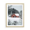 Plakat w ramie 50x70 - Domek w Górach Pokryty Śniegiem - domek w górach, śnieg - rama drewno