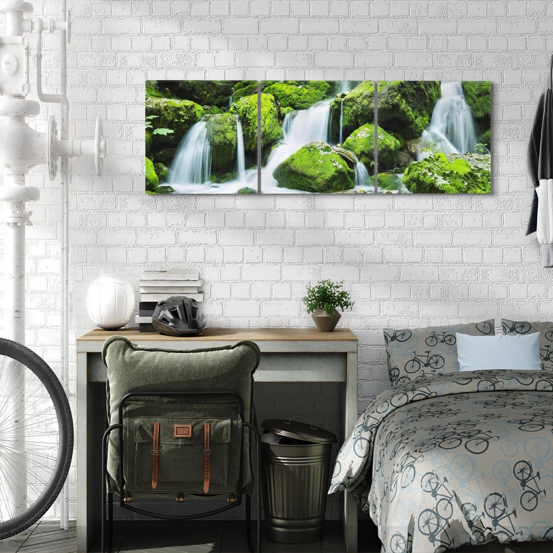 Obraz na płótnie 120x40 - Spokojny wodospad w lesie nad rzeką - wodospad, las