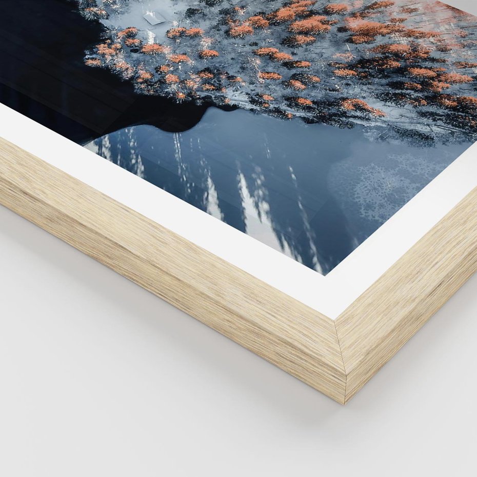 Plakat w ramie 30x40 - Lot Ptaka - zima, zimowy krajobraz - rama drewno