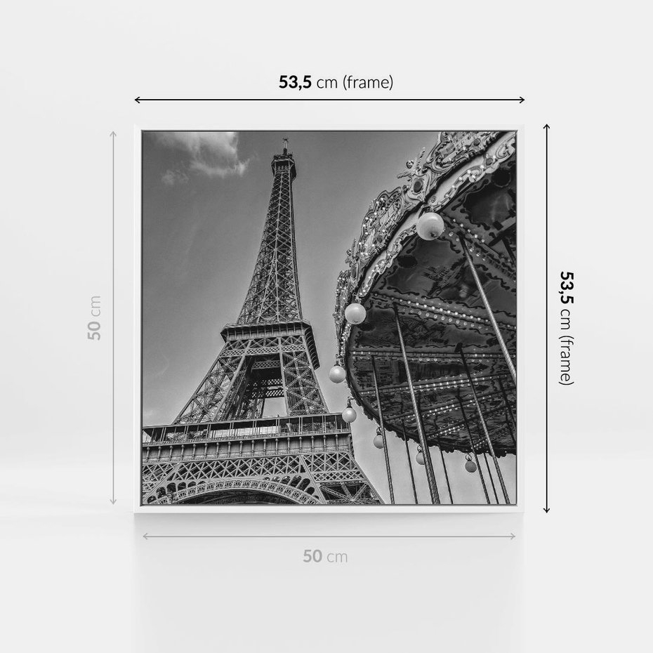Obraz w ramie 50x50 - Zabawa w Paryżu - czarno białe zdjecie, wieża eiffla - rama biała