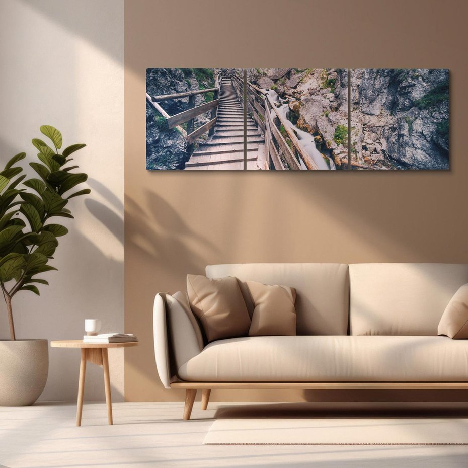 Obraz na płótnie 120x40 - Schody w skałach - Góry - schody, skały