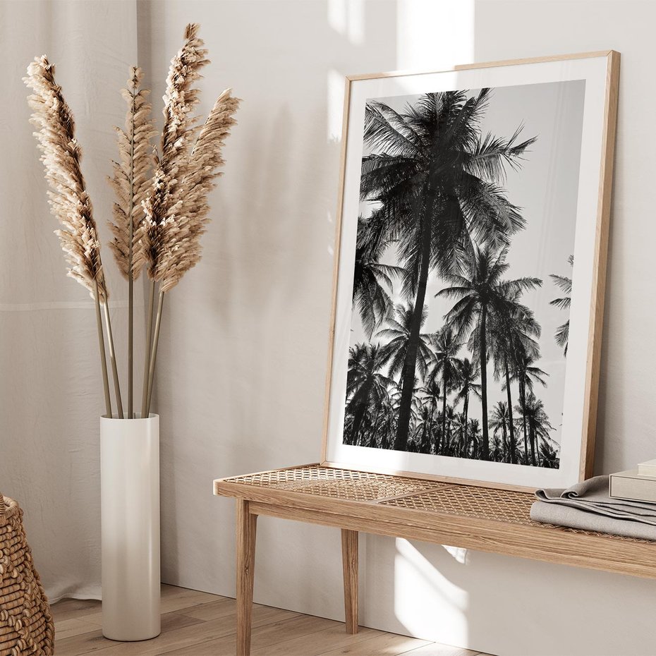 Plakat w ramie 40x50 - Mono Tropiki - palmy, drzewa palmowe - rama drewno