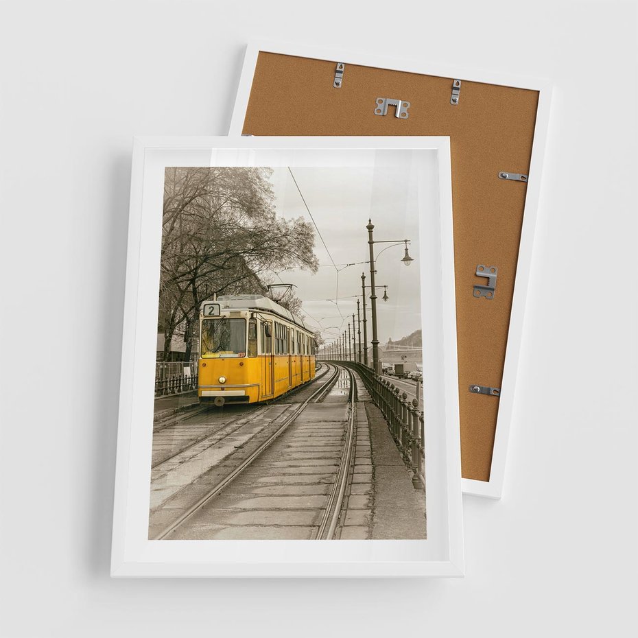 Plakat w ramie 50x70 - Tramwaj w Lizbonie - Lizbona, tramwaj - rama biała