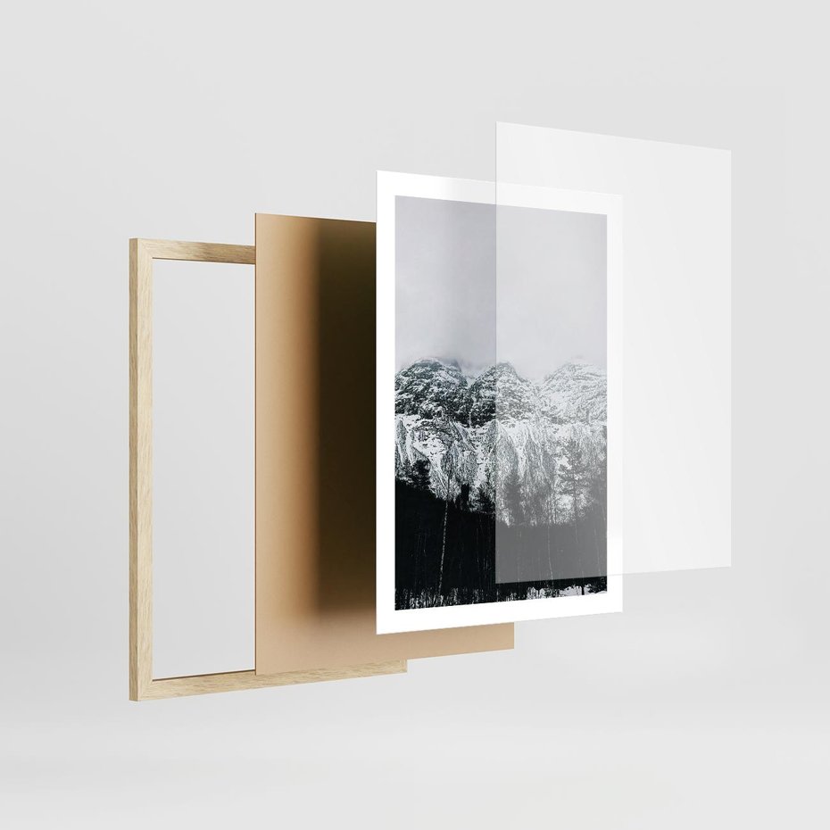 Plakat w ramie 50x70 - Zimowe Uroki Gór - góry ośnieżone, krajobraz górski - rama drewno