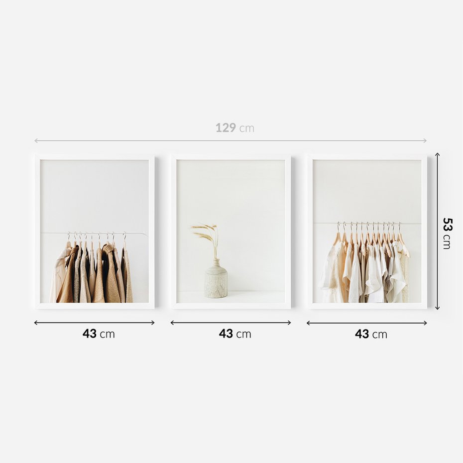 Zestaw obrazy w ramie 40x50 galeria - Garderoba, minimalizm, wieszaki, skandi - rama biała