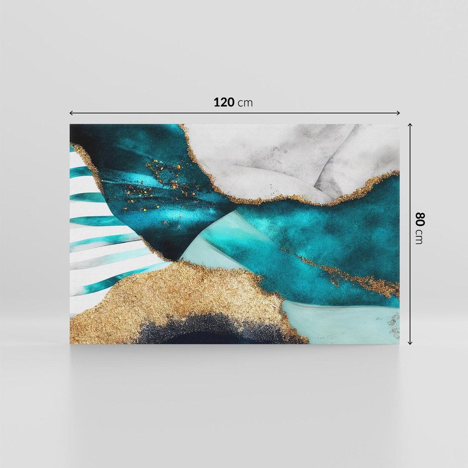 Obraz na płótnie 120x80 - Rozlane Turkusy - Turkusowe plamy, złote elementy