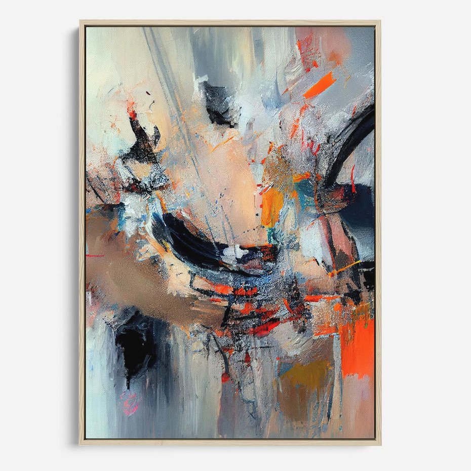 Obraz w ramie 80x120 - Kontrapunkty zatajonych uczuć - dynamiczna abstrakcja, bałagan na płótnie - rama drewno