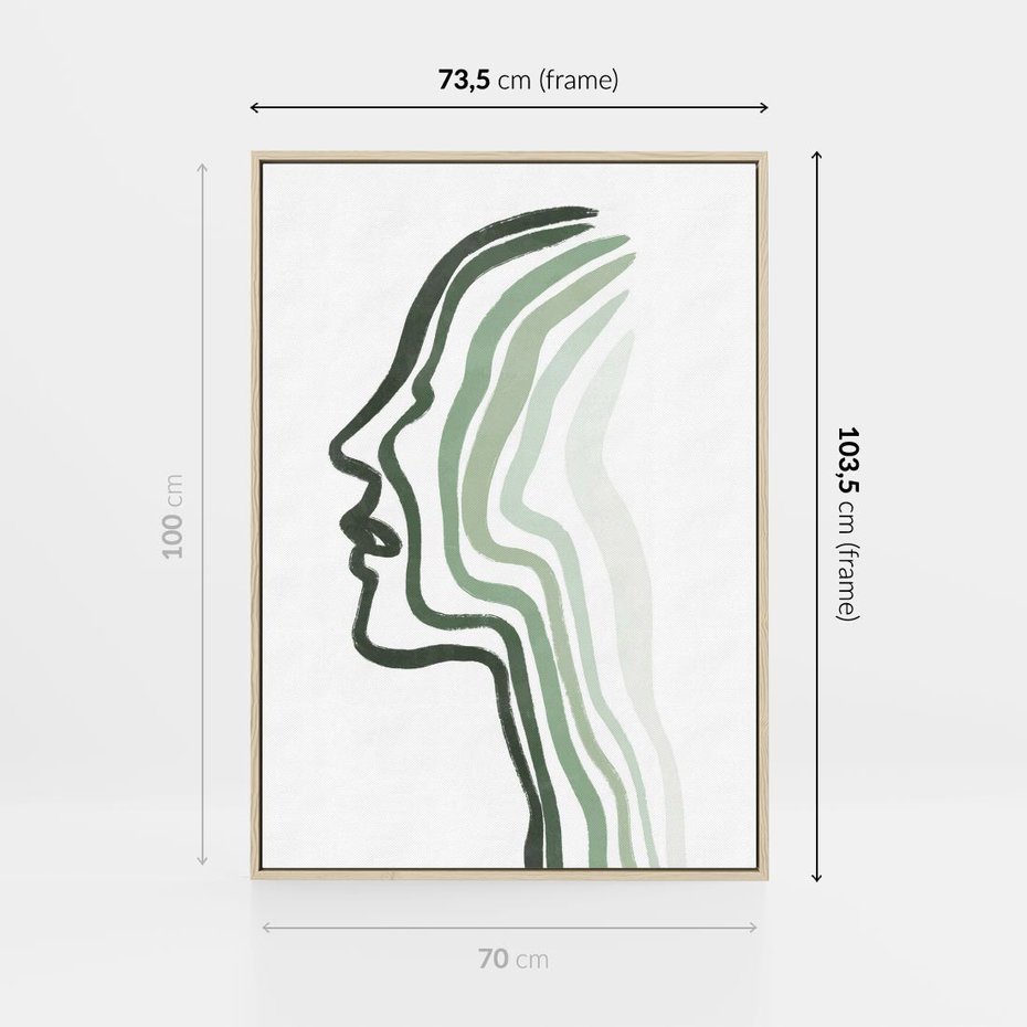 Obraz w ramie 70x100 - Zielony Profil - abstrakcja, zielony portret z profilu - rama drewno