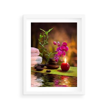 Plakat w ramie 40x50 - Światło Świecących Kwiatów w Spa - spa, świaca - rama biała
