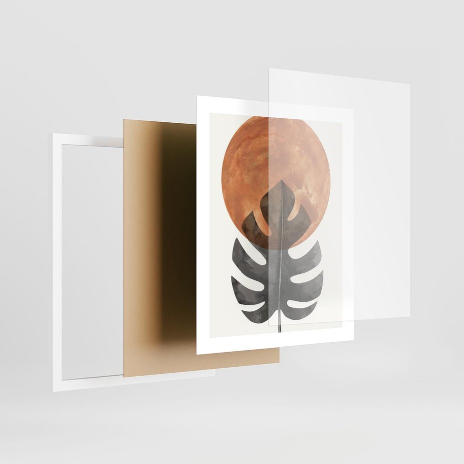 Plakat w ramie 40x50 - Natura a Sztuka - liść monstery, czarna grafika - rama biała