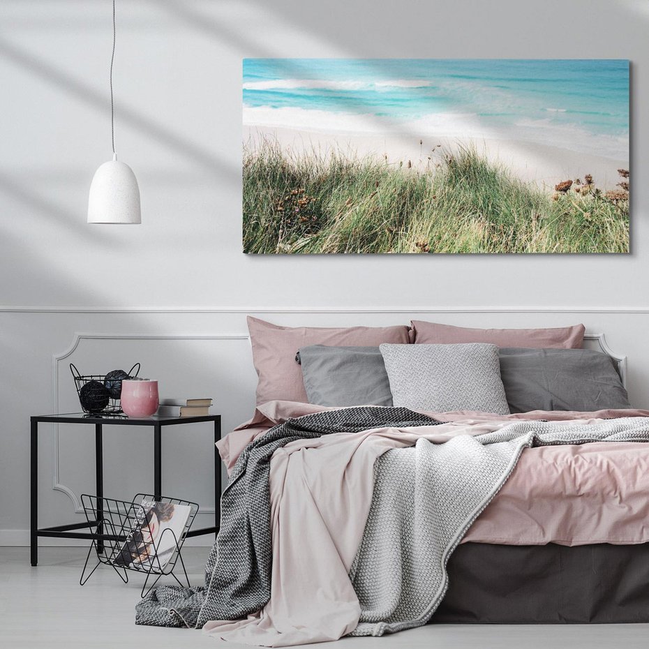 Obraz na płótnie 120x60 - Harmonia Natury - widok z wydm, wydmy porośnięte trawami