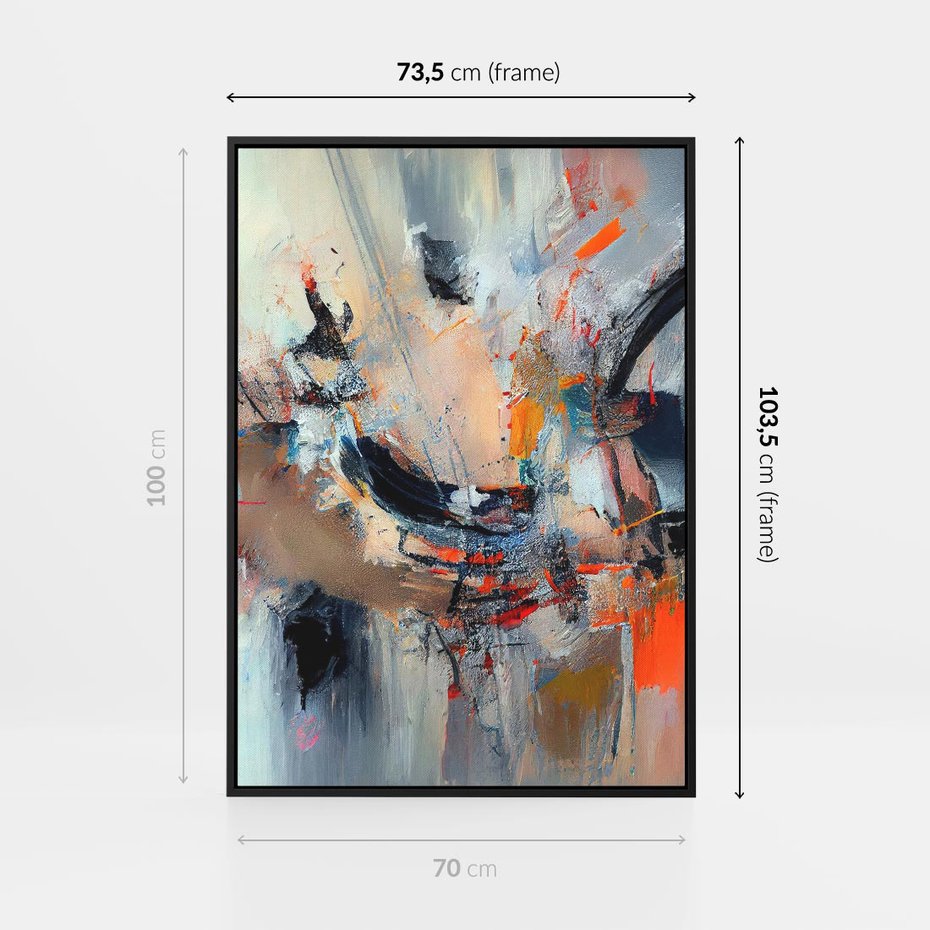 Obraz w ramie 70x100 - Kontrapunkty zatajonych uczuć - dynamiczna abstrakcja, bałagan na płótnie - rama czarna