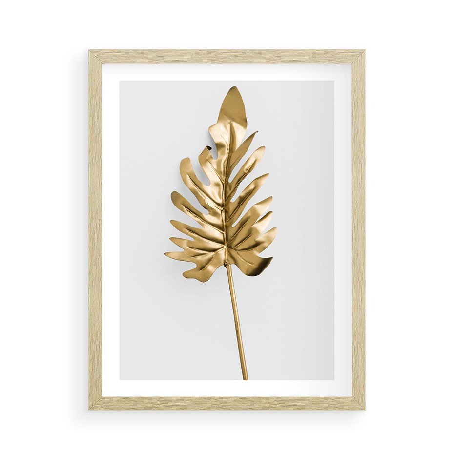 Plakat w ramie 50x70 - Ponadczasowy Urok - złote, liście - rama drewno