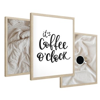 Zestaw obrazy w ramie 50x70 galeria - Kawa, w, łóżku, do, sypialni - rama drewno
