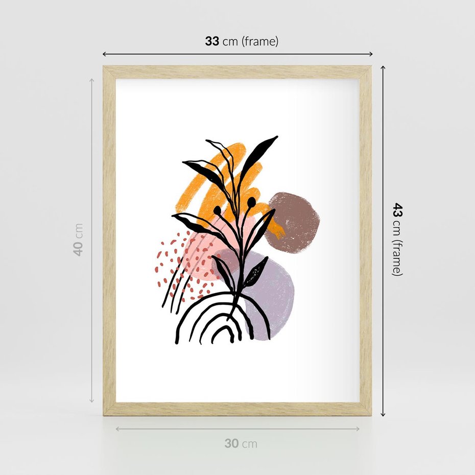 Plakat w ramie 30x40 - Migocące Bezgraniczności - abstrakcyjna sztuka, liść monstery - rama drewno