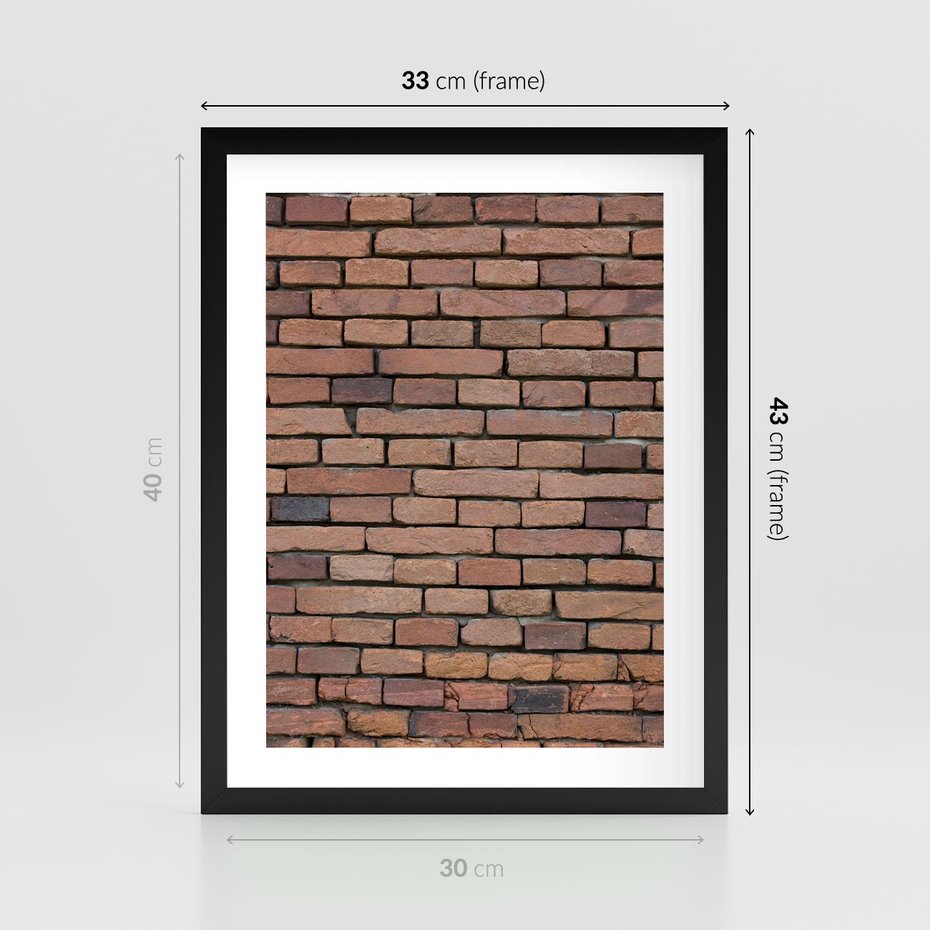 Plakat w ramie 30x40 - Mur cegieł: industrialny urok - cegły, mur - rama czarna